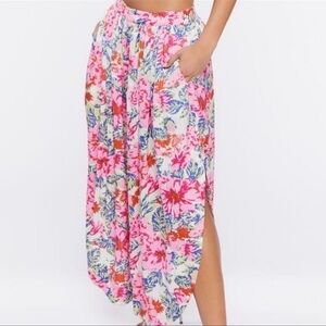 Floral Palazzo wide leg flowy pants size large Floral Pink